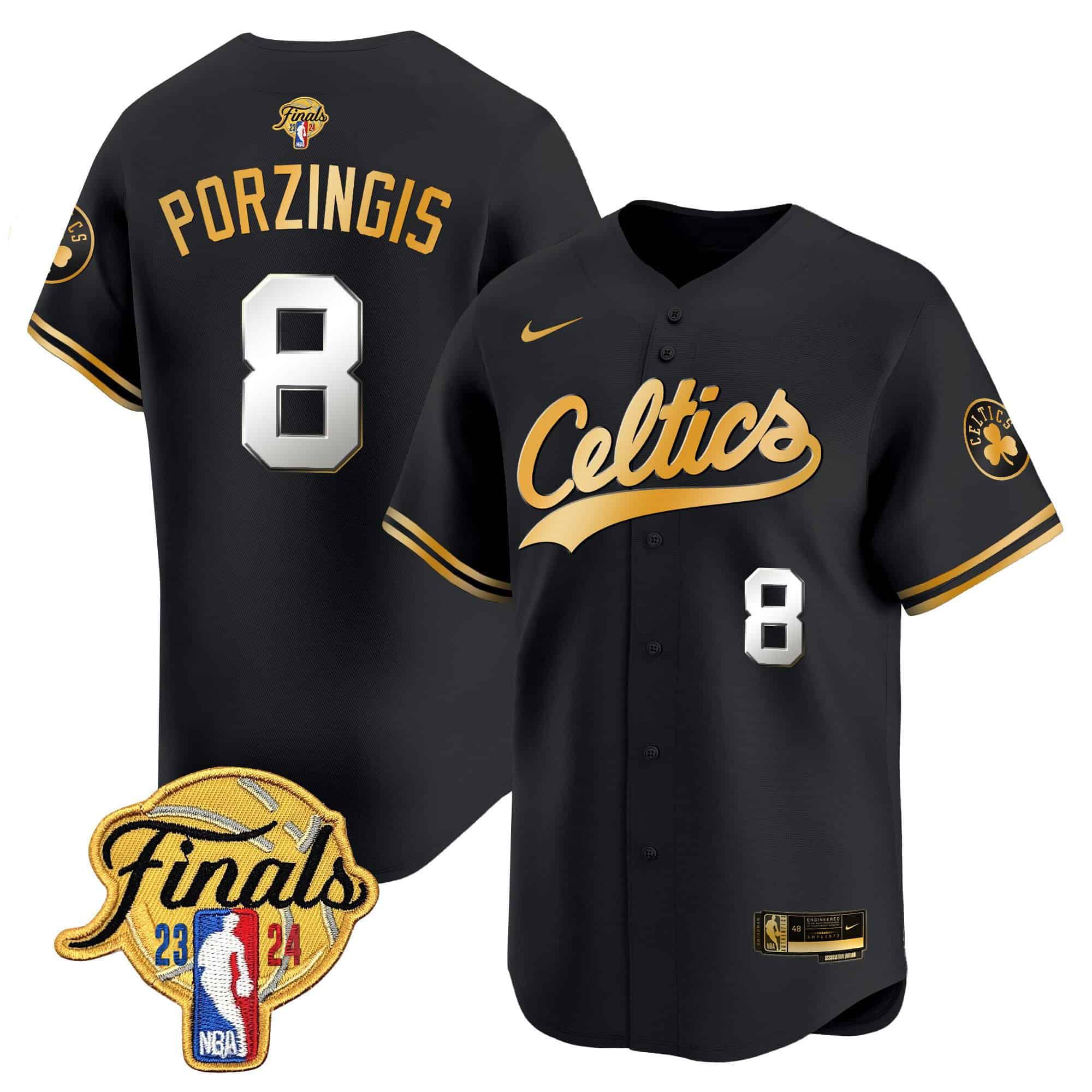 Men Boston Celtics #8 Porzingis Black 2024 Nike Finals Patch Baseball NBA Jersey